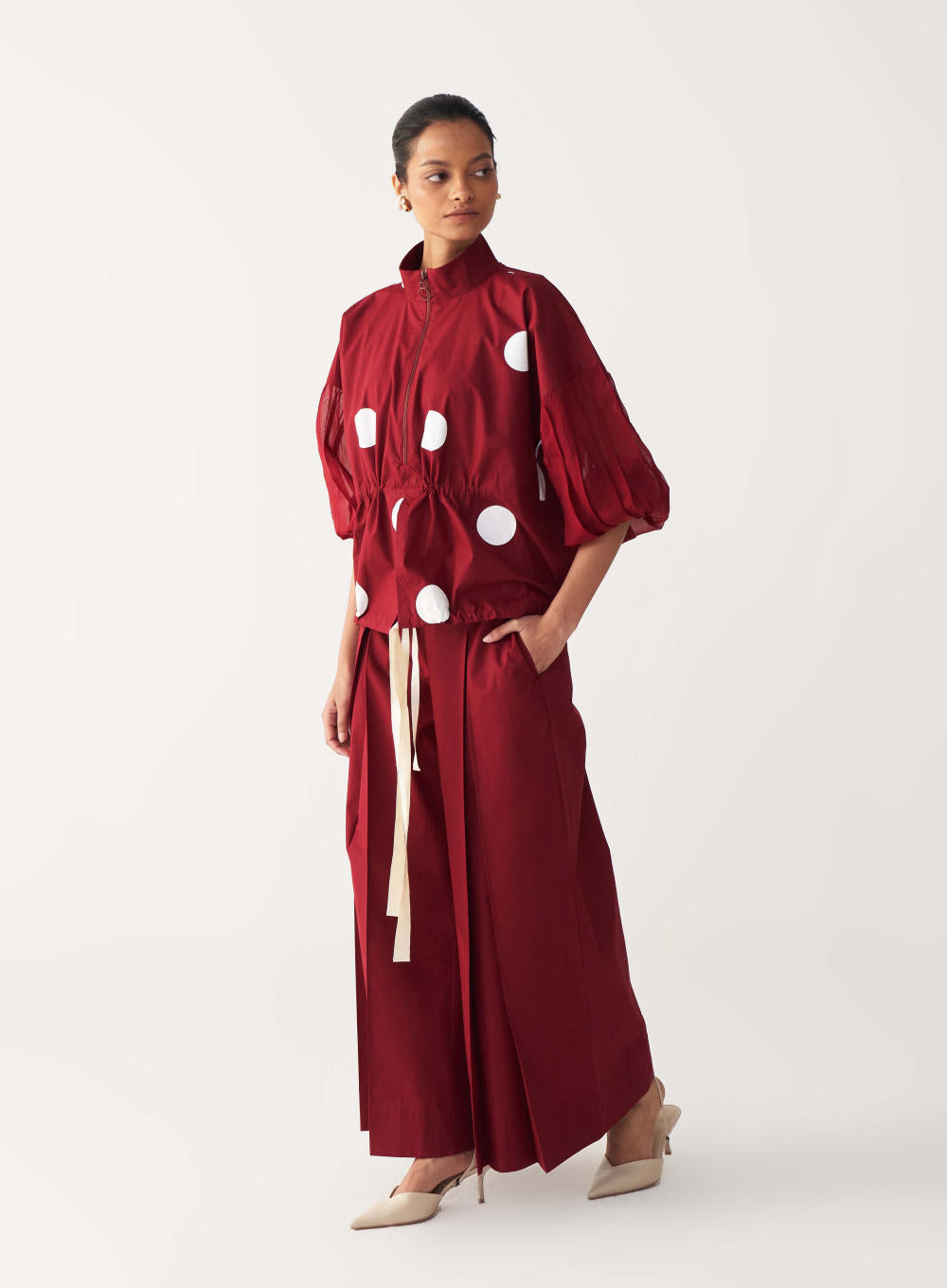 INVERTED BOX PLEAT BOTTOM-MADDER RED