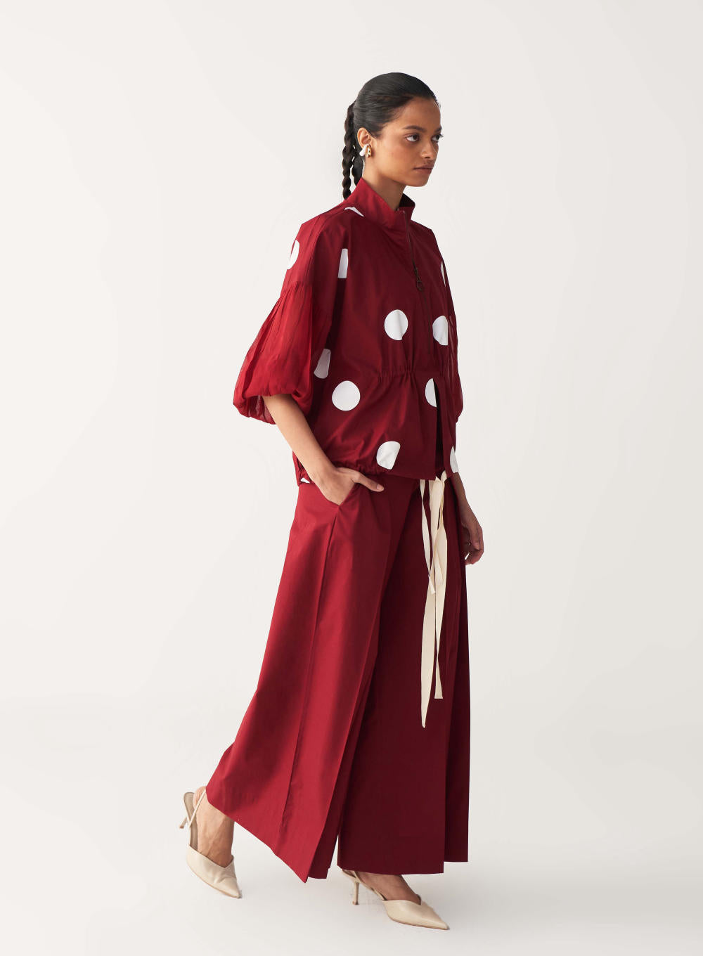 INVERTED BOX PLEAT BOTTOM-MADDER RED
