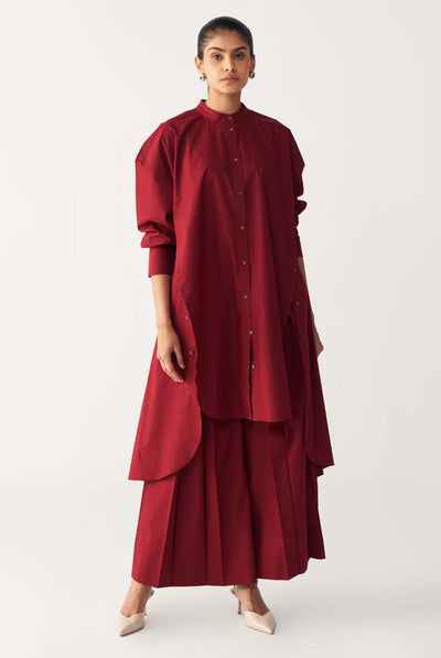 SIDE BUTTON TUNIC CO-ORD-MADDER RED