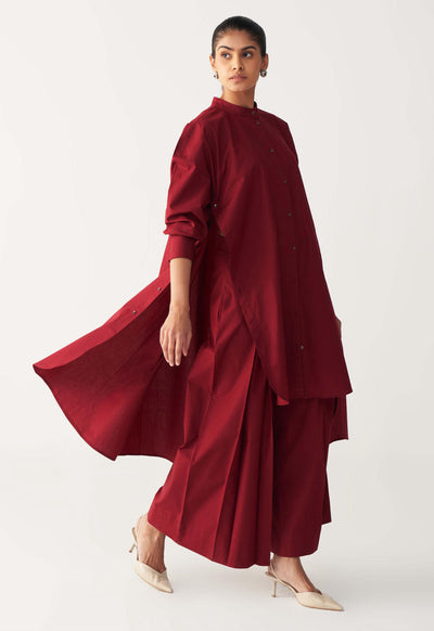 SIDE BUTTON TUNIC CO-ORD-MADDER RED