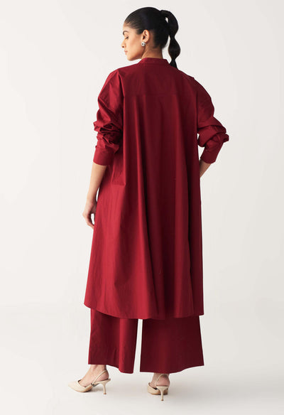 SIDE BUTTON TUNIC CO-ORD-MADDER RED