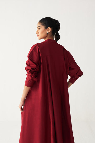 SIDE BUTTON TUNIC CO-ORD-MADDER RED
