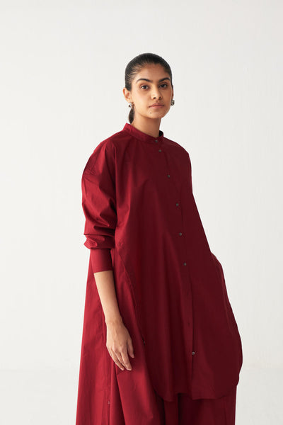 SIDE BUTTON TUNIC CO-ORD-MADDER RED
