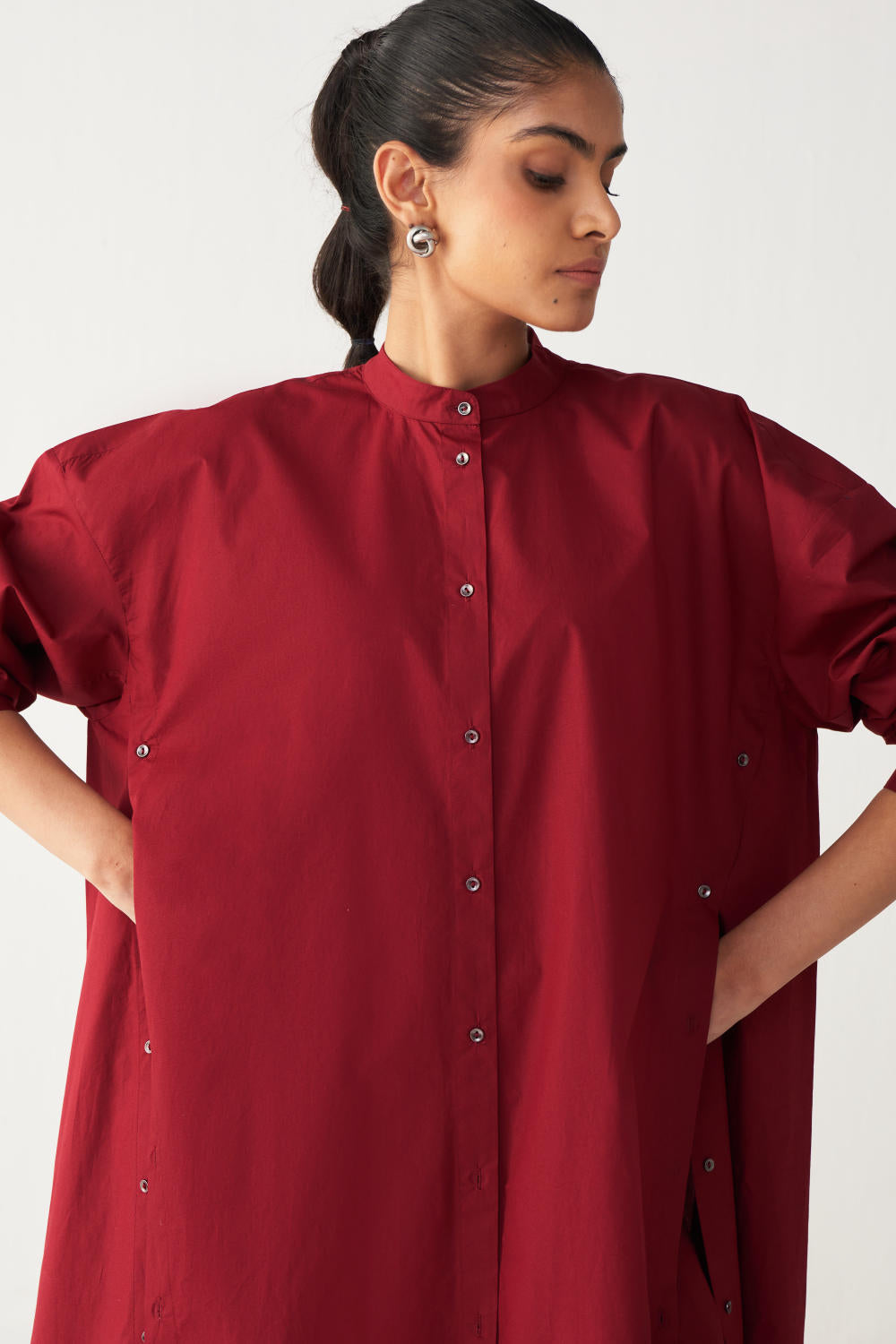 SIDE BUTTON TUNIC CO-ORD-MADDER RED