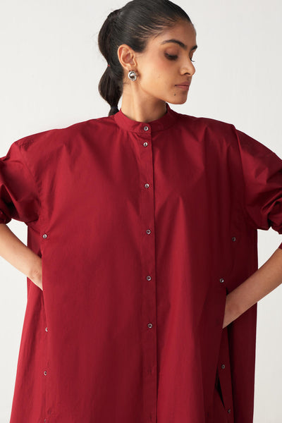 SIDE BUTTON TUNIC CO-ORD-MADDER RED