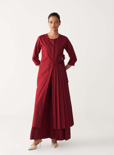 FRONT PLEAT TUNIC-MADDER RED