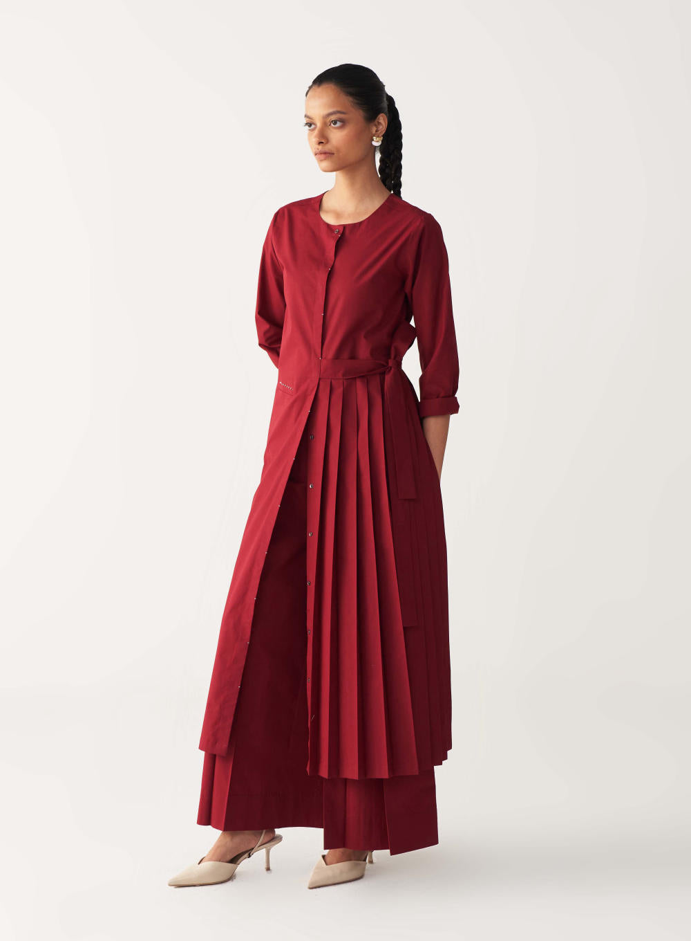 FRONT PLEAT TUNIC-MADDER RED