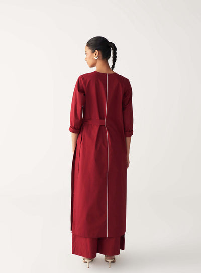 FRONT PLEAT TUNIC-MADDER RED