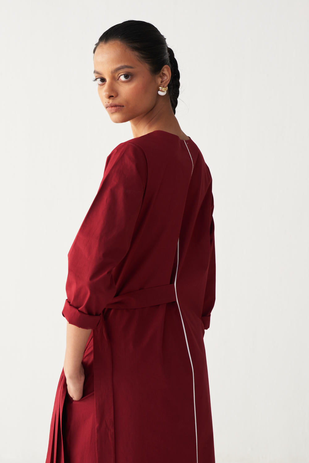 FRONT PLEAT TUNIC CO-ORD-MADDER RED