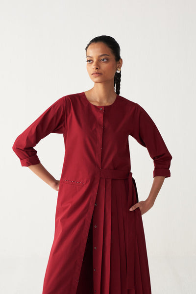 FRONT PLEAT TUNIC-MADDER RED