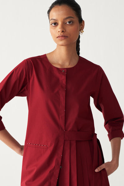FRONT PLEAT TUNIC-MADDER RED