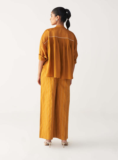 PINTUCK BAT SLEEVE TOP CO-ORD-MUSTARD