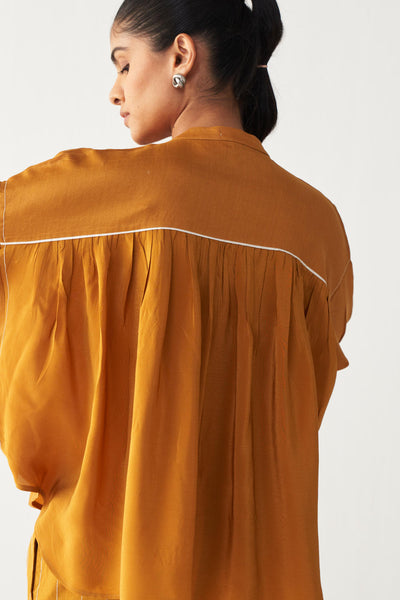 PINTUCK BAT SLEEVE TOP CO-ORD-MUSTARD