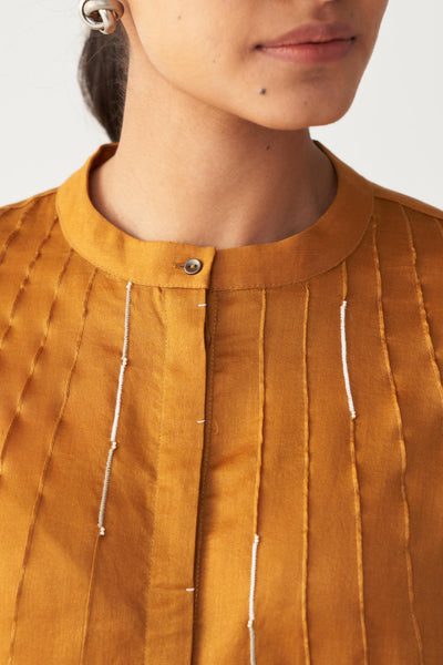 PINTUCK BAT SLEEVE TOP CO-ORD-MUSTARD