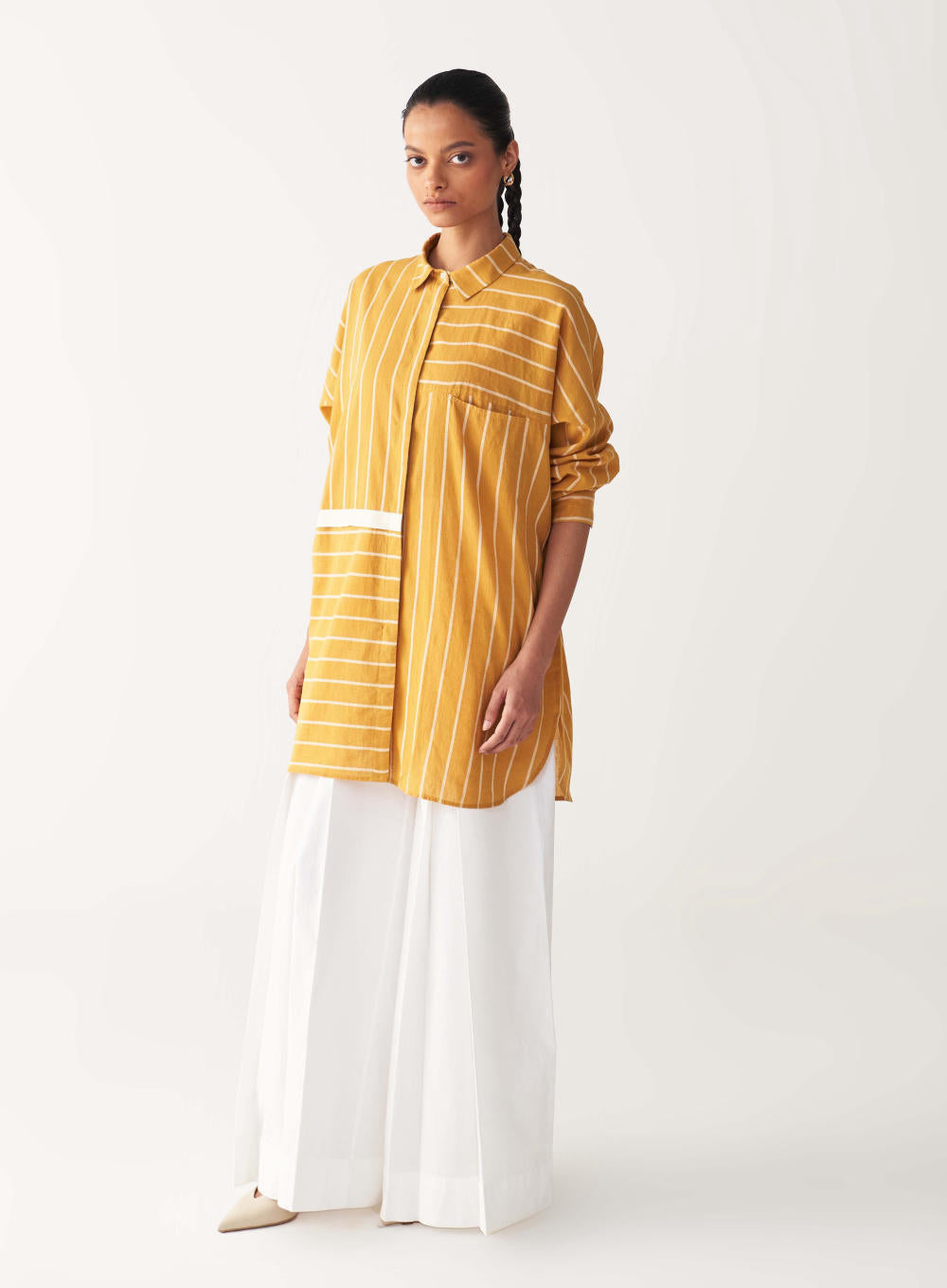 DRAWSTRING SHIRT CO-ORD-MUSTARD STRIPES