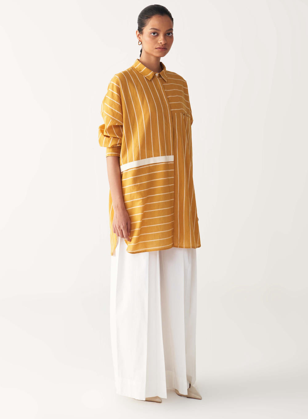 DRAWSTRING SHIRT CO-ORD-MUSTARD STRIPES