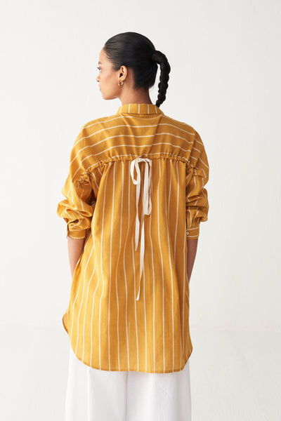 DRAWSTRING SHIRT CO-ORD-MUSTARD STRIPES