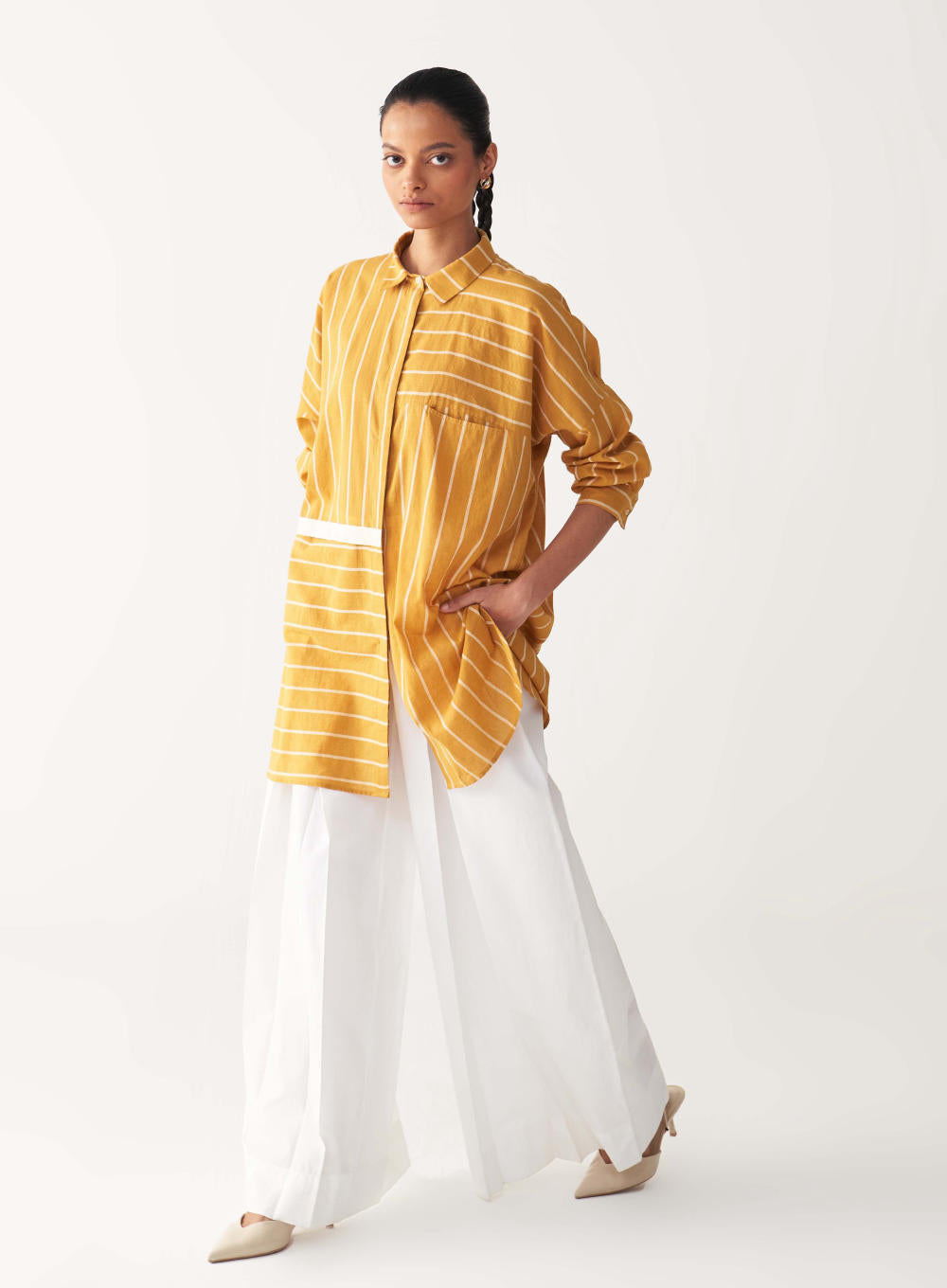 DRAWSTRING SHIRT CO-ORD-MUSTARD STRIPES