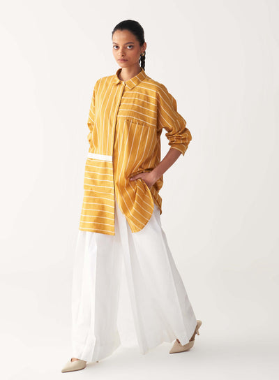 DRAWSTRING SHIRT CO-ORD-MUSTARD STRIPES