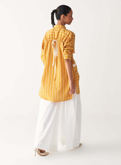 DRAWSTRING SHIRT CO-ORD-MUSTARD STRIPES