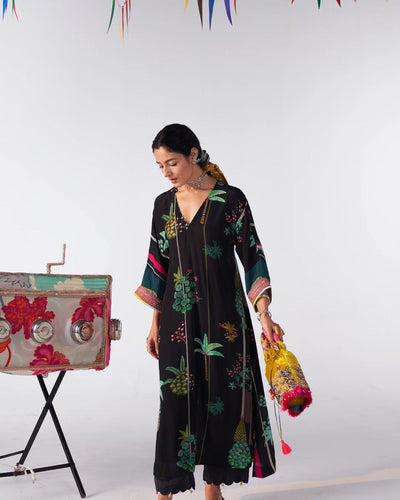 Sakhi Black Printed Kaftan Kurta Set