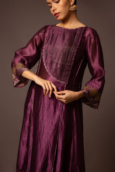 Purple Dupion silk Assymtreic yoke set