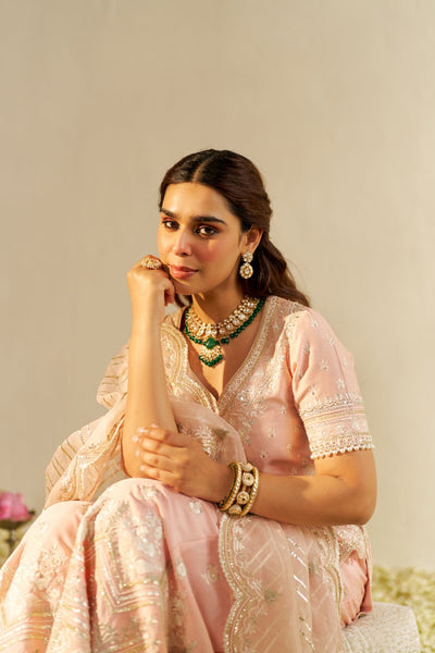 Sameeha - Short Kurta With Sharara And Dupatta-Off Rose