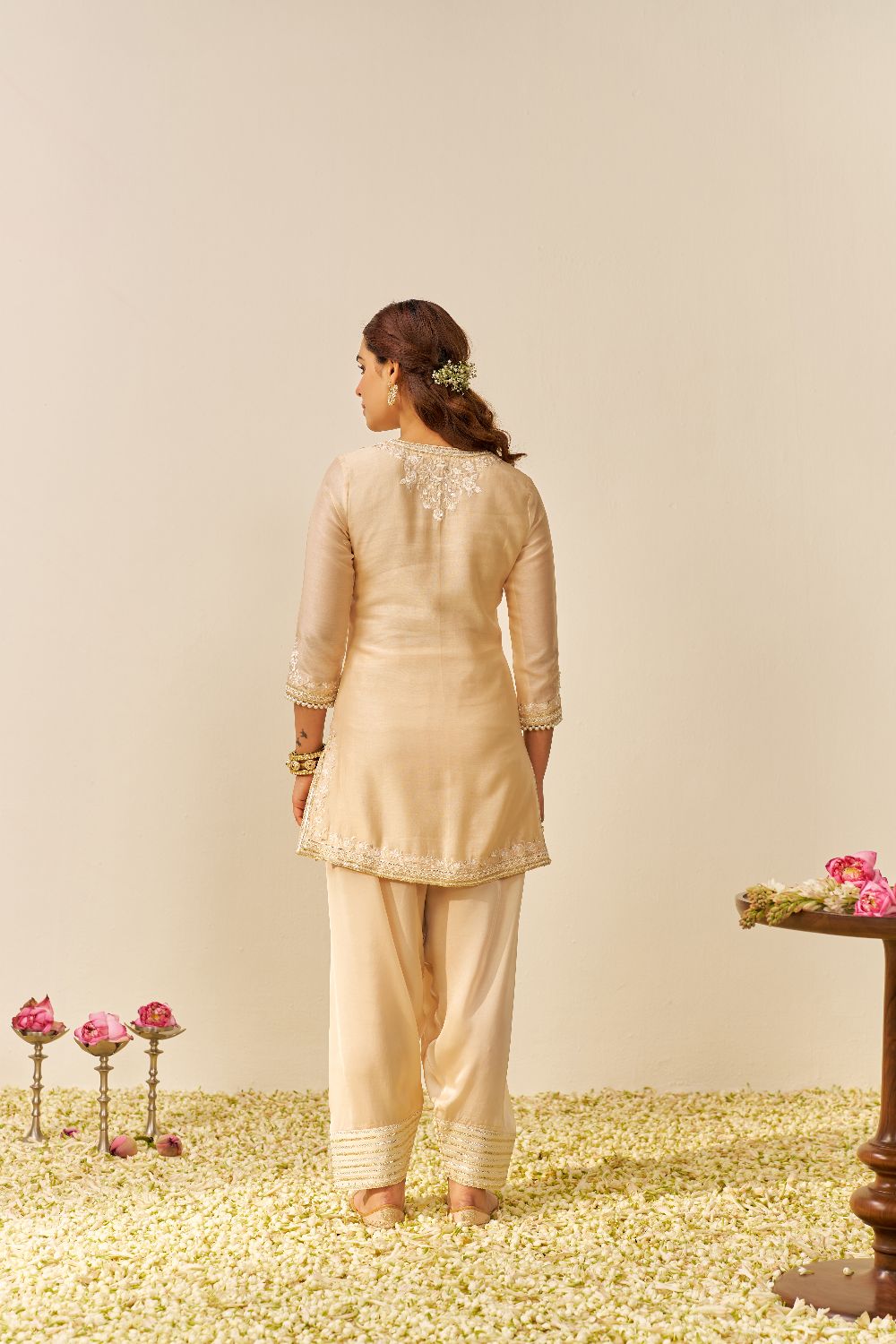Haniya - Short Kurta With Salwar And Dupatta-Beige