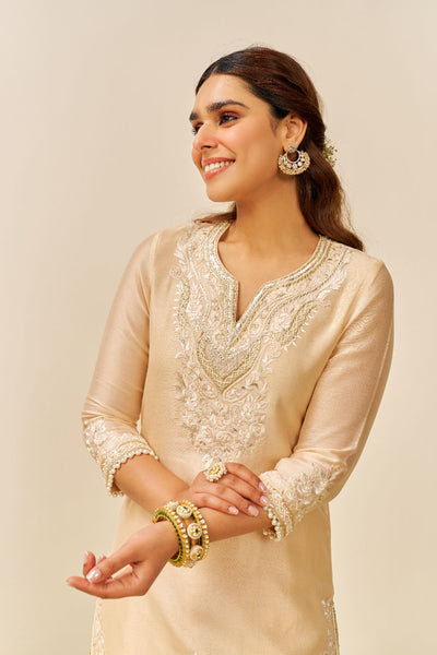Haniya - Short Kurta With Salwar And Dupatta-Beige