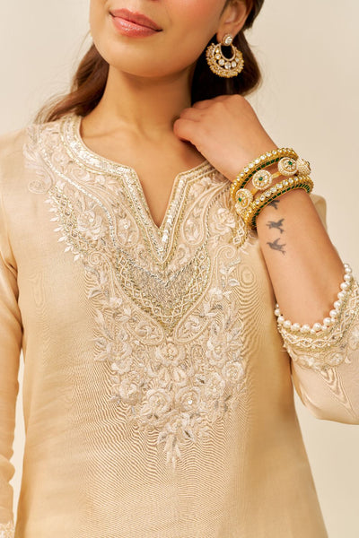 Haniya - Short Kurta With Salwar And Dupatta-Beige