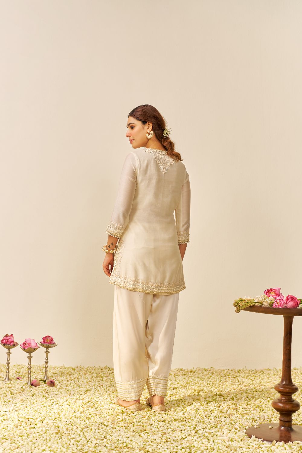 Sara - Short Kurta With Salwar And Dupatta-Daisy Ivory
