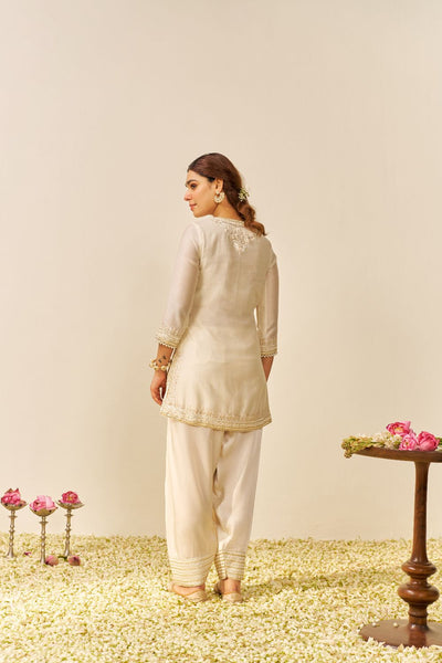 Sara - Short Kurta With Salwar And Dupatta-Daisy Ivory