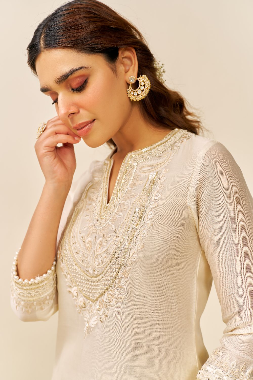 Sara - Short Kurta With Salwar And Dupatta-Daisy Ivory