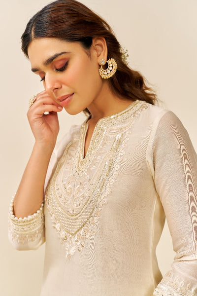 Sara - Short Kurta With Salwar And Dupatta-Daisy Ivory