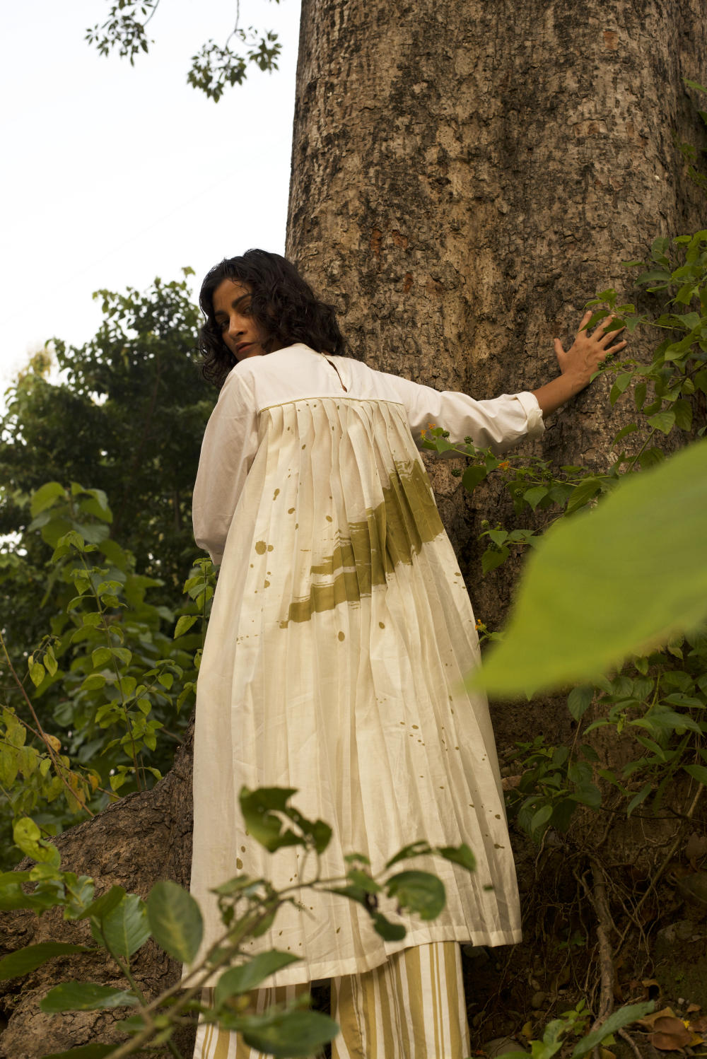 BACK PLEAT DRESS (mul slip included) - IVORY