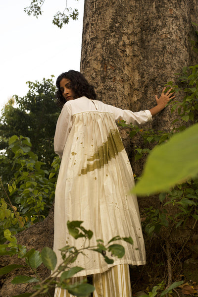 BACK PLEAT DRESS (mul slip included) - IVORY