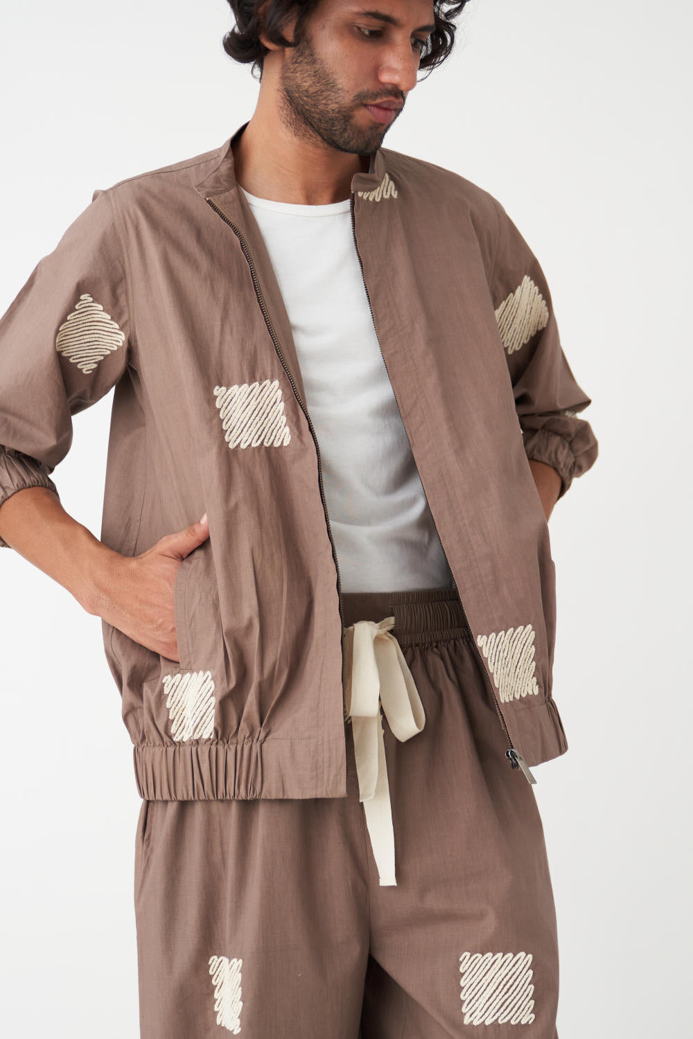 EMB.  BOMBER JACKET CO-ORD (Set Of 2) - CEDAR