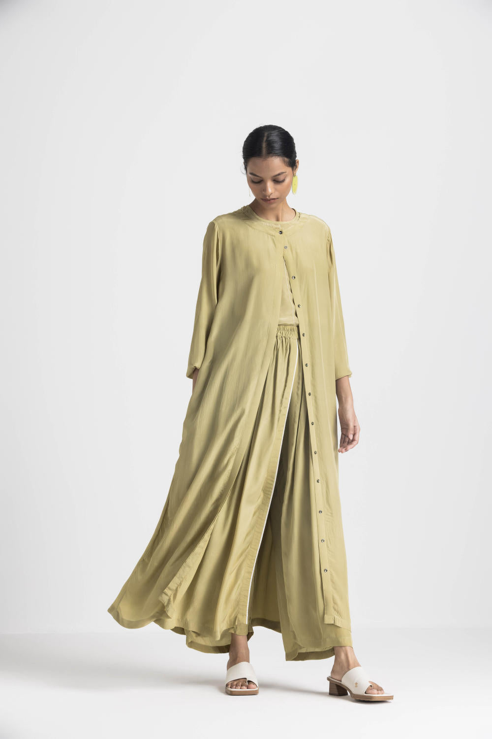 BACK YOKE JACKET CO ORD (SET OF 3) - MOSS GREEN