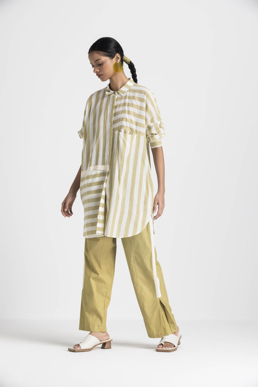 DRAWSTRING SHIRT CO ORD - MOSS GREEN
