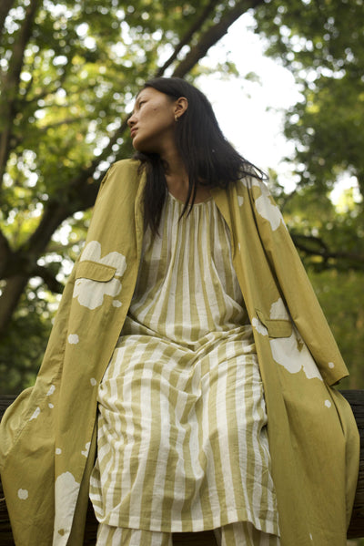 FRONT GATHER DRESS - MOSS GREEN