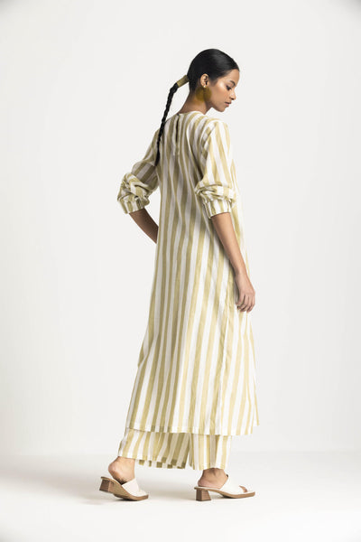 FRONT GATHER DRESS CO ORD (SET OF 3) - MOSS GREEN STRIPE