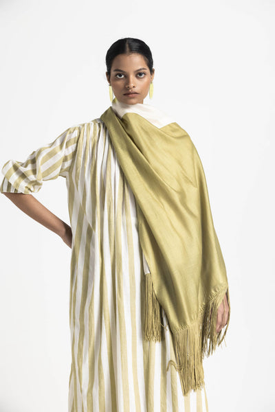 FRONT GATHER DRESS CO ORD (SET OF 3) - MOSS GREEN STRIPE