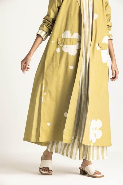 FLORAL BACK PLEAT JACKET CO ORD (SET OF 3) - MOSS GREEN