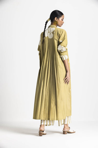 FLORAL BACK PLEAT JACKET - MOSS GREEN
