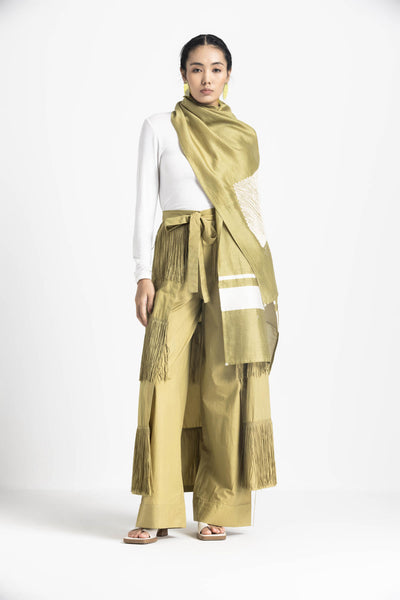 FRINGE SKIRT PANT CO ORD (SET OF 2) - MOSS GREEN