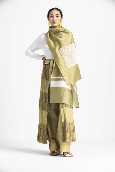 FRINGE SKIRT PANT CO ORD (SET OF 2) - MOSS GREEN