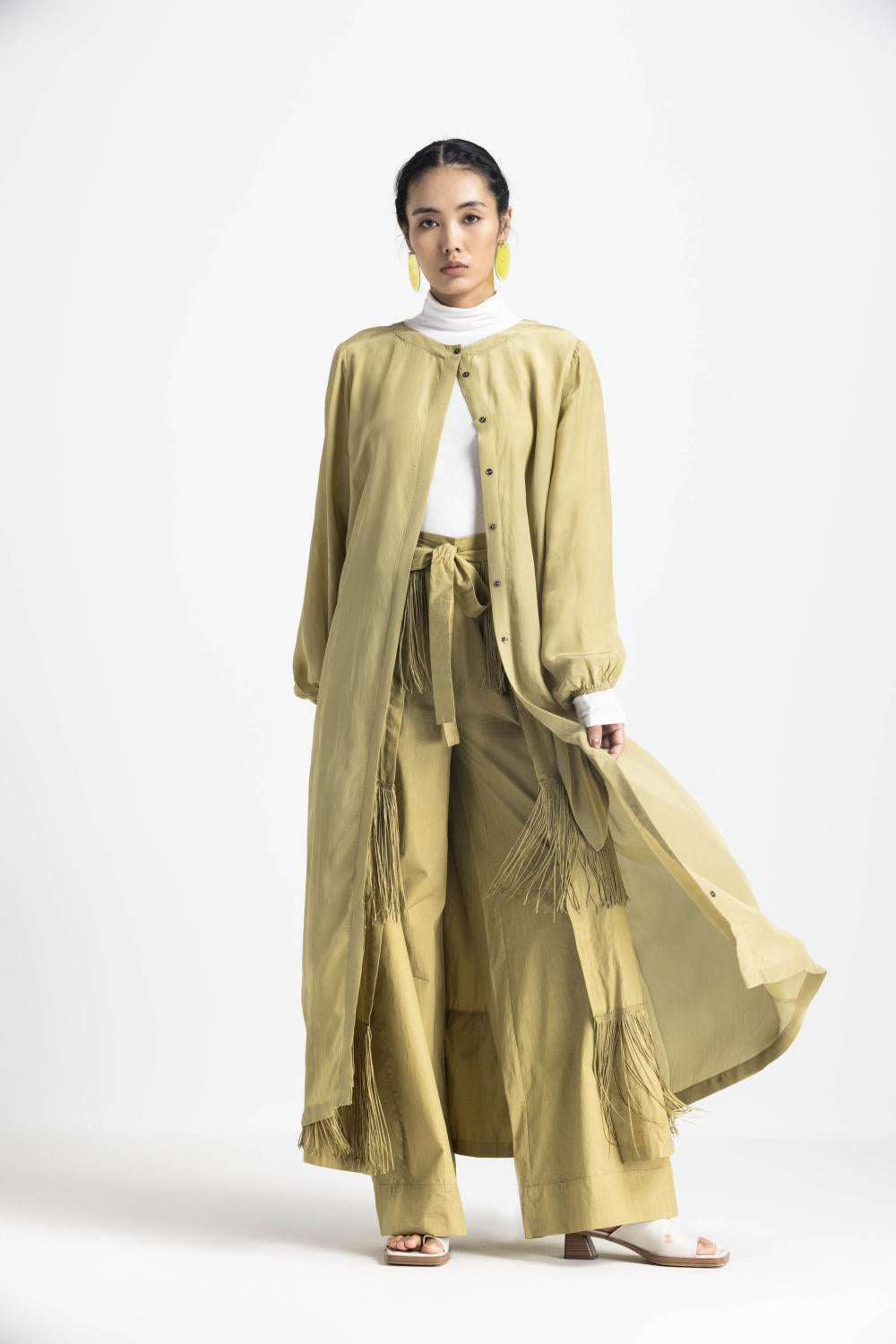 FRINGE SKIRT PANT CO ORD - MOSS GREEN