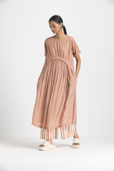 YOKE GATHER DRESS - CHAMPAGNE