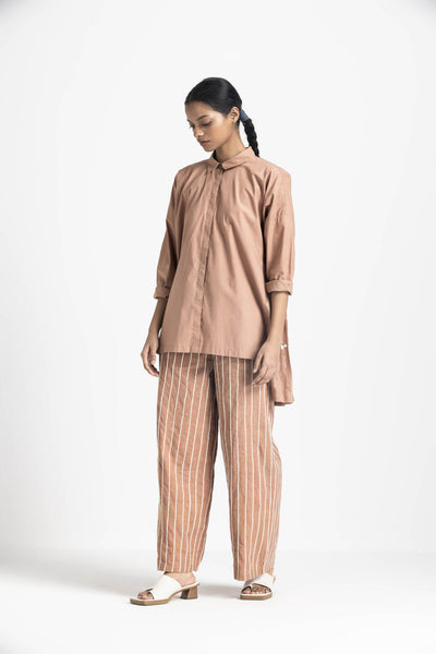 COLLARED BACK PLEAT SHIRT CO ORD - CHAMPAGNE