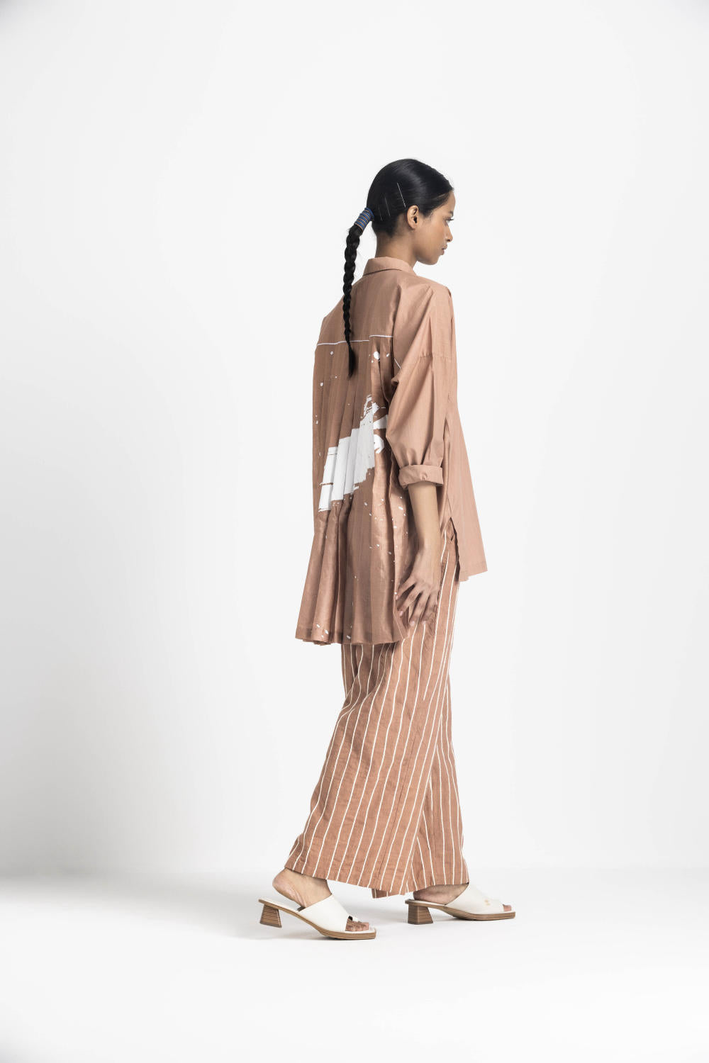 COLLARED BACK PLEAT SHIRT CO ORD - CHAMPAGNE